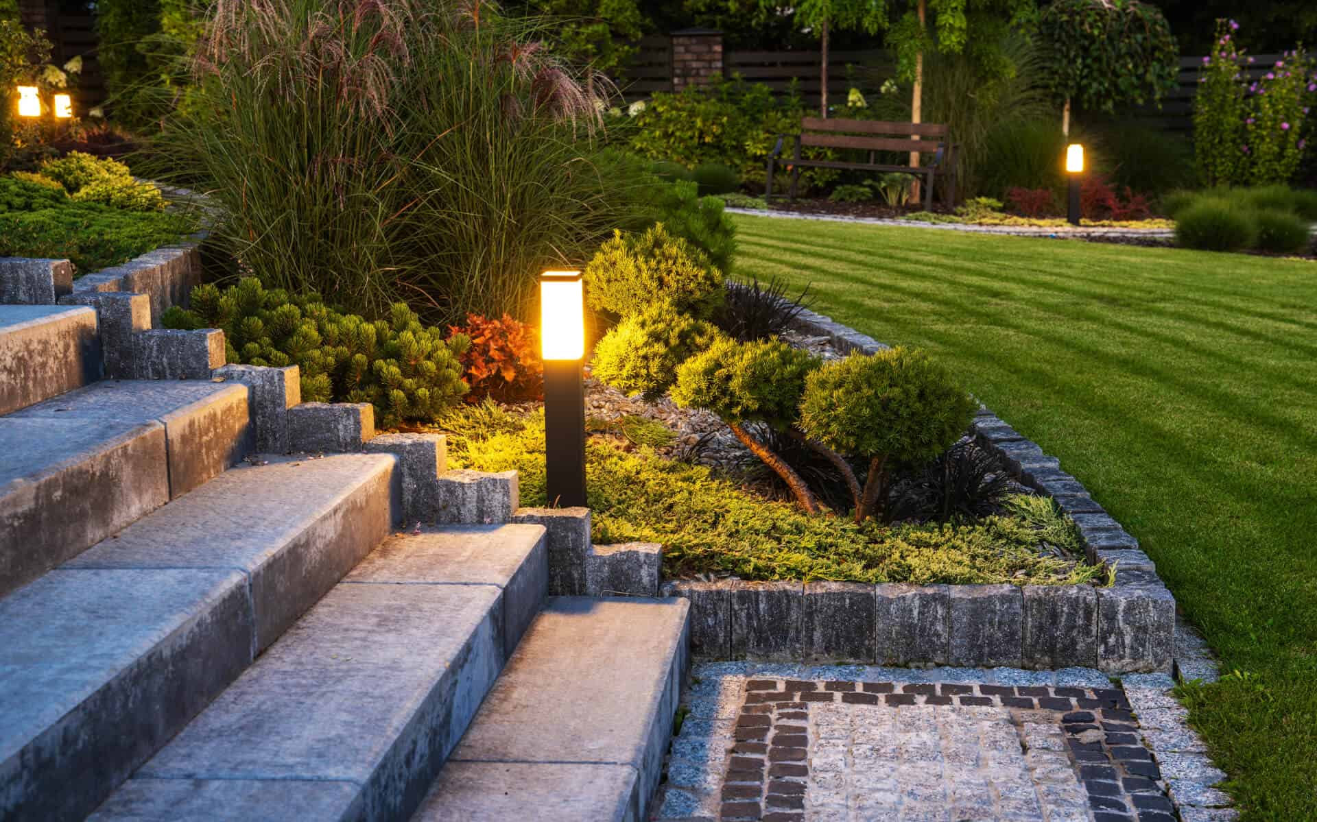 Evening Beautiful Rockery Garden Illuminated Ameristrong